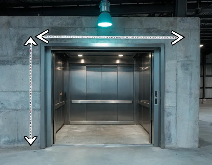 Tape measure on a freight elevator car opening